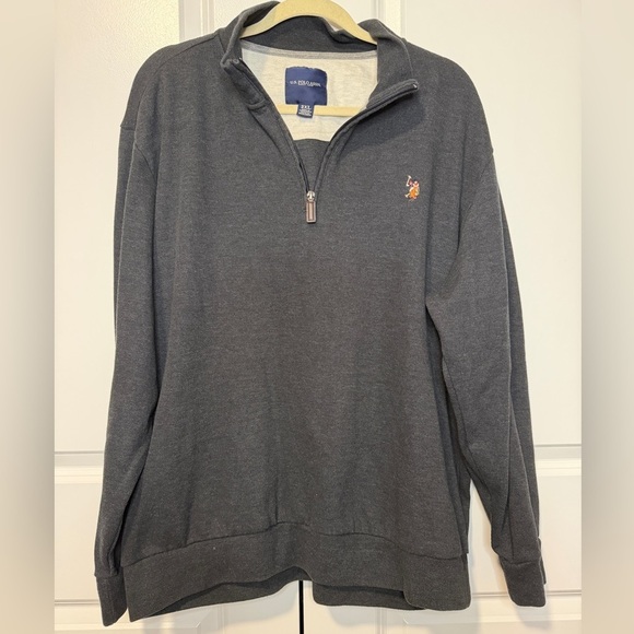 U.S. Polo Assn. Other - U.S. Polo Assn. Gray 1/4 Zip Pullover Sweatshirt Pony Logo 2XL leather zip tab
